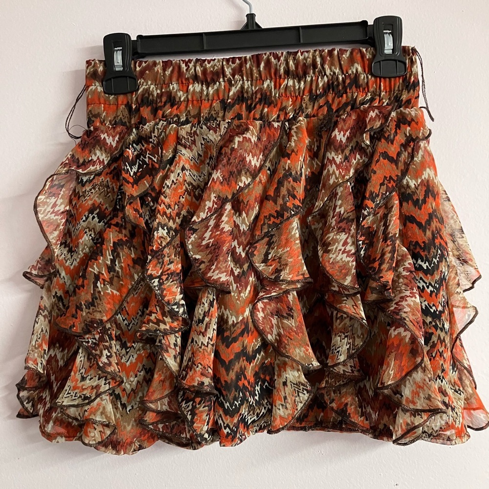 Women’s Ruffly Mini Skirt, Size Small, Brown/Rust, Rue 21